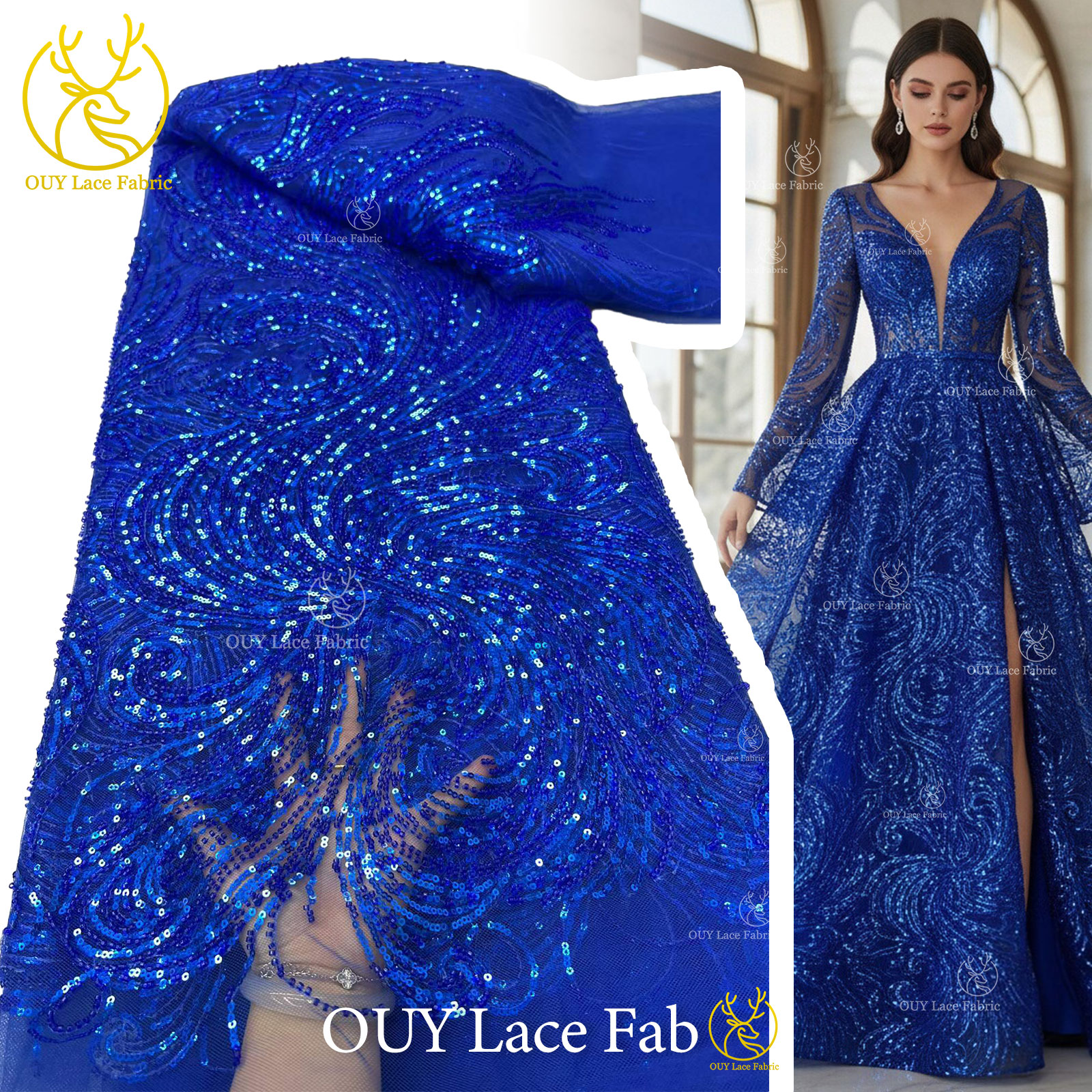 Royal Blue Beaded Sequins Lace - Glitter Tablecloth review and price