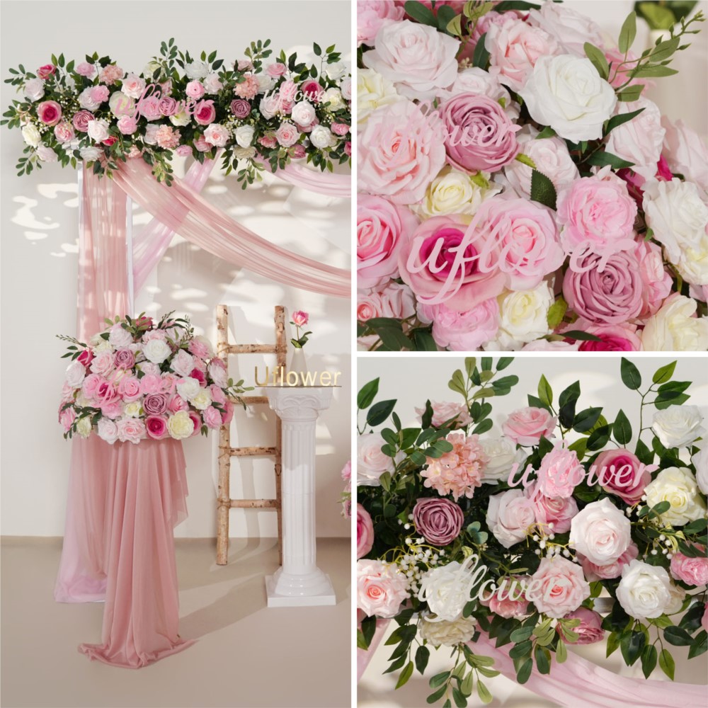 Uflower Pink Rose Greenery Han - Flower Wall Panel review and price